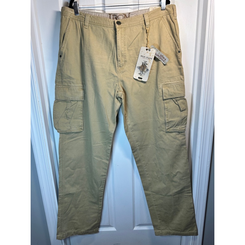 NWT!‎ Iron Jeans Cargo Pants Vintage Twill Utility Y2K Tan Beige 38x34